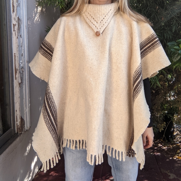 Sweaters - Cream Wool Pancho